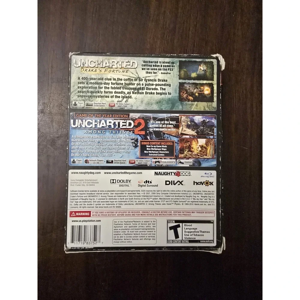 UNCHARTED DUAL PACK GREATEST HITS (Sony PlayStation 3, 2011) NTSC-U/C Tested